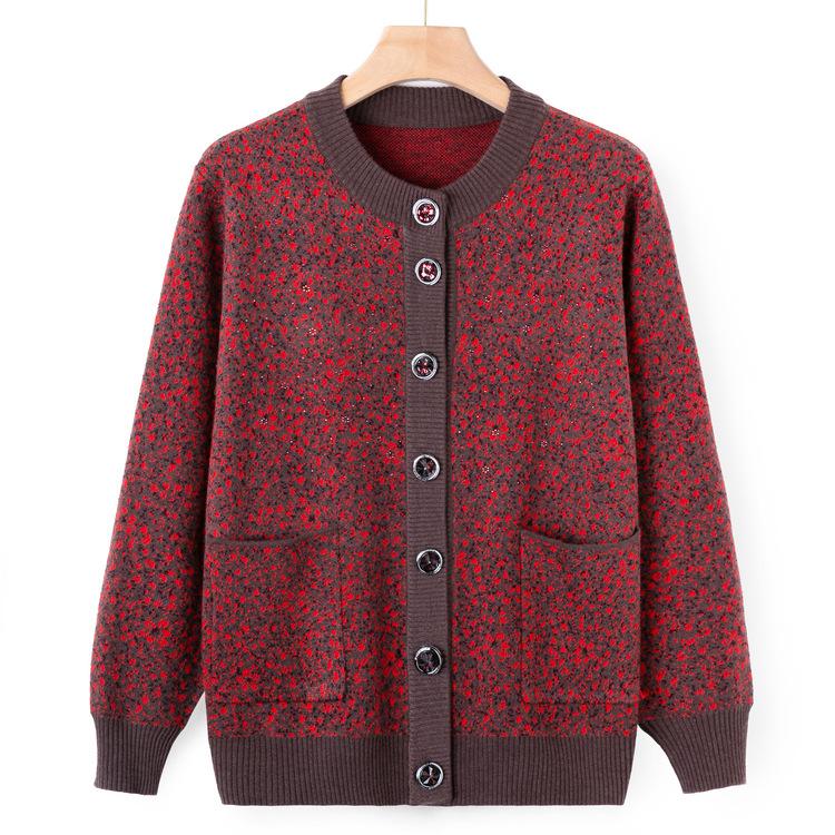 Middle-aged and Elderly Sweater Coat New Mother's Floral Sweater In Autumn and Winter Western Grandma's Autumn Cardigan Coat