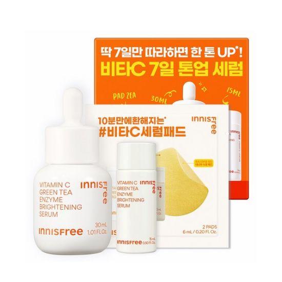 

Innisfree Vita C Green Tea Enzyme Brightening & Spot Correcting Toning Serum Set 30ml + 15ml + 2 Pads