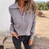 Women Autumn Winter Solid Color Knit Sweater Half‑High Collar Zipper Pullover Long Sleeve Casual Knitwear Top