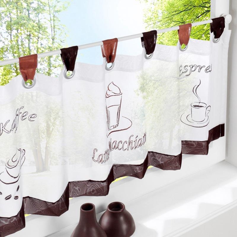 09B + C High-Density Yarn Computer Embroidered Small Coffee Curtain, Small Kitchen Curtain