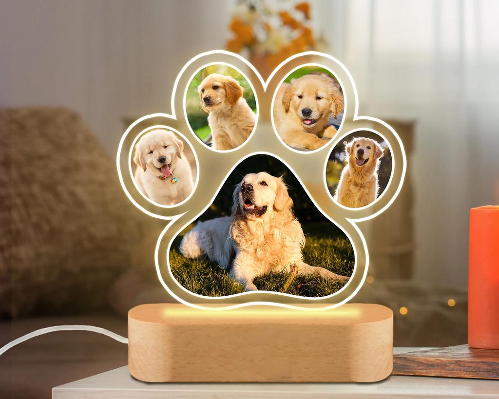 Custom Pet Portrait Night Light Personalized Pet Photo Lamp Warm LED Bedside Light Pet Memorial Gift For Dog Mom Cat Lover