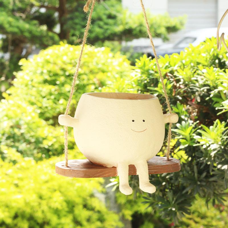 Rocking Chair/swing Face Flower Pot Succulent Planter Cute Resin Head Planters Home Garden Supplies for Indoor Outdoor Plants