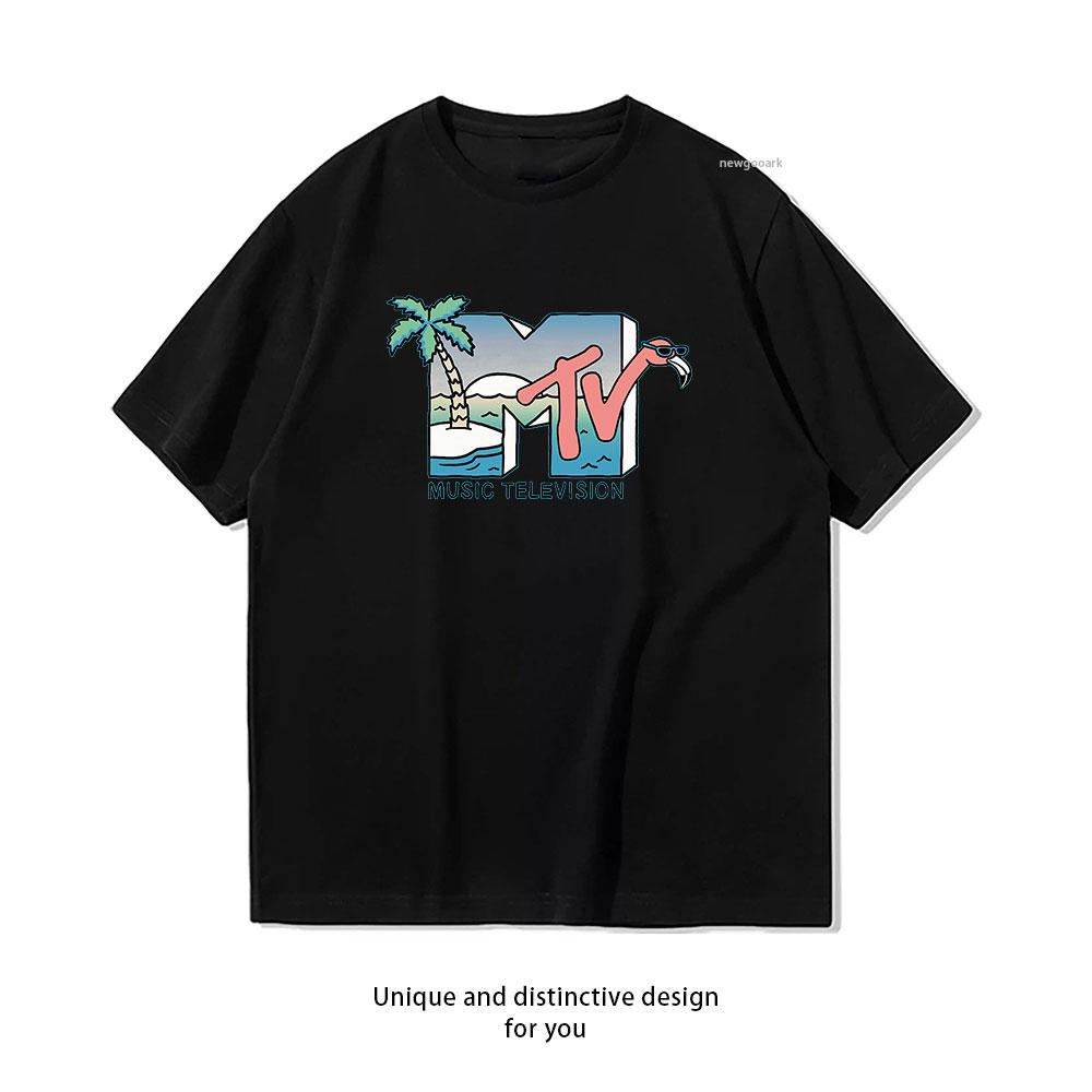 MTV Retro Beach Flamingo Scene Classic TShirt Women Unisex Casual cotton graphic t shirts Creative camisetas tops tee Shortsleev S
