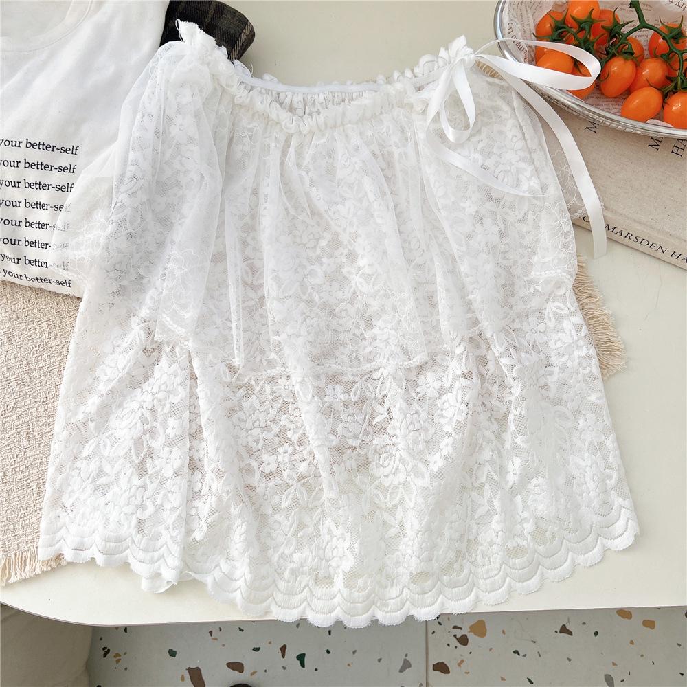 White Floral Ballet Lace Mesh Half Skirt - Women's Spring/Autumn Korean Style