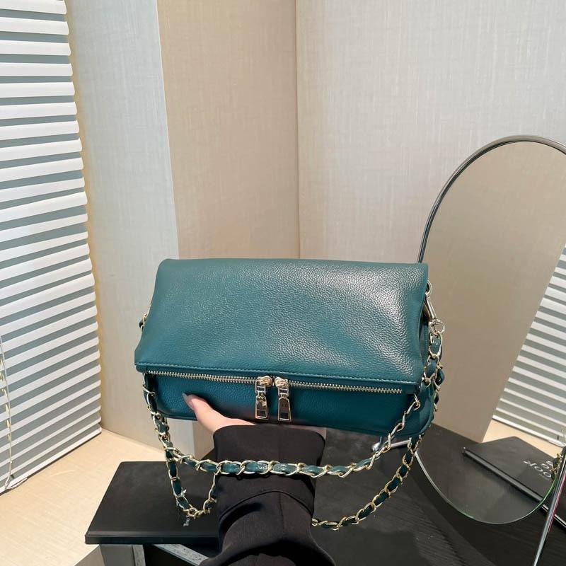Sac à underarm tendance en cuir huilé, Texture simple et élégante, Sac bandoulière à chaîne unique