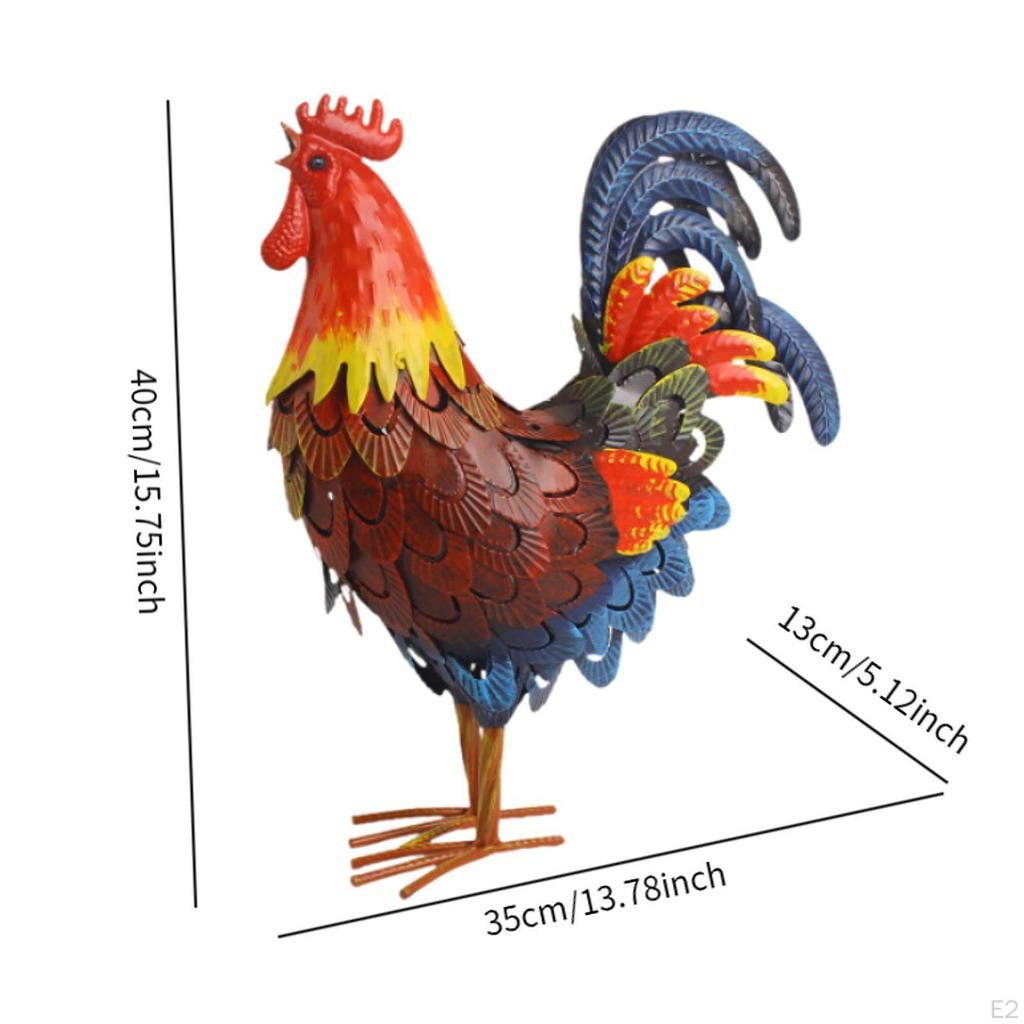 Iron Rooster Garden Statue Chicken Sculpture Outside Figure Animal Figurine Lawn Ornament for Patio