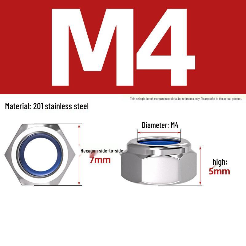 Stainless Steel Nylon Lock Nut Hexagon Anti-Loosening Screw Cap M4-M20
