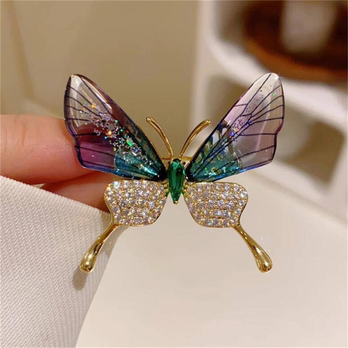 Fashion Acrylic Flying Butterfly Wings Brooch For Women Luxury Sparkling Rhinestone Tassel Animal Butterfly Pins Wedding Jewelry