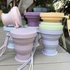 Foldable Silicone Travel Cup with Lid Reusable Water Bottle for Outdoor Camping Gym Heat-Resistant Coffee Cup BPA-Free Portable Mouthwash Cup