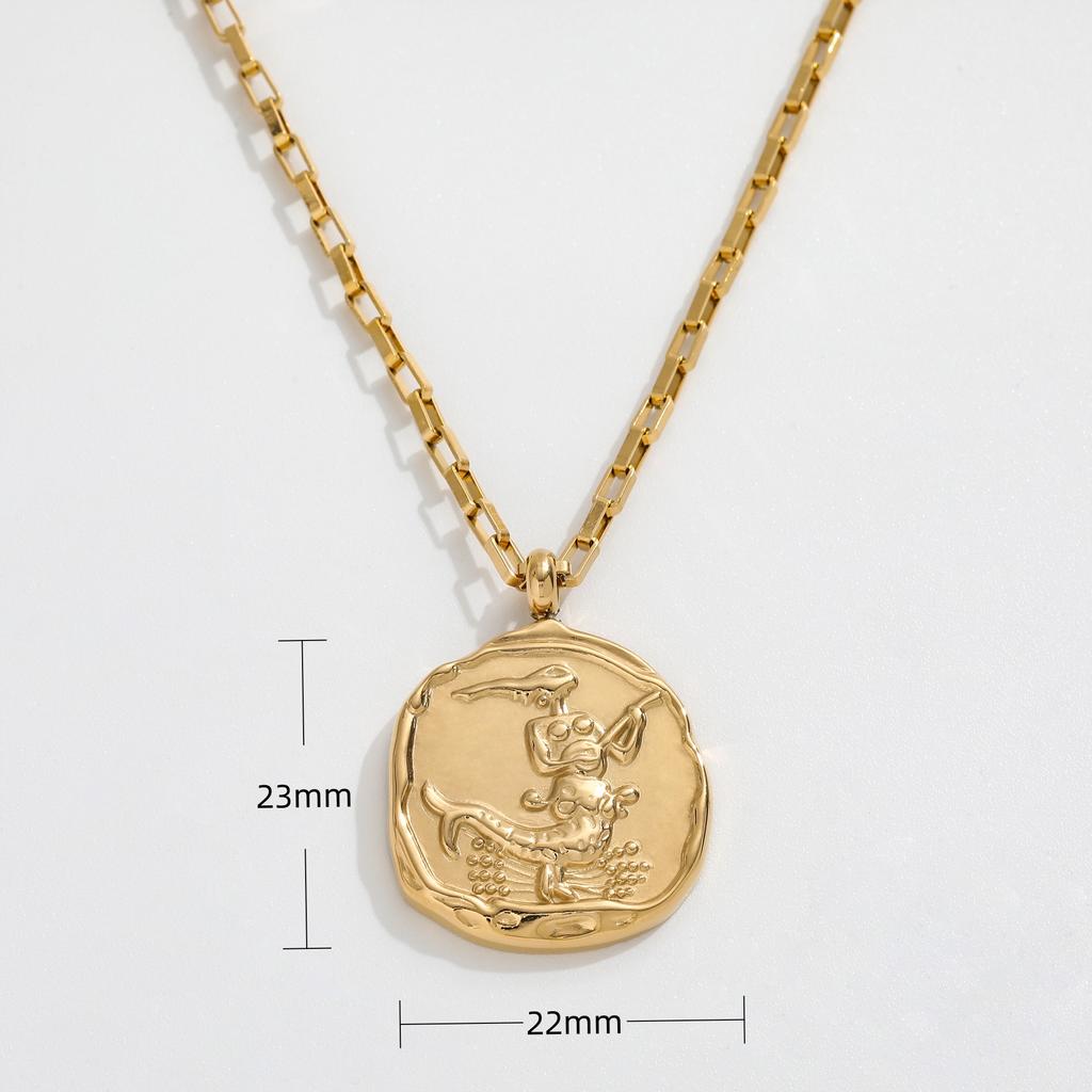 JOOLIM High End 18k PVD Gold Plated Stainless Steel  Cast Round Coin Sign Zodiac  Horoscope Necklace