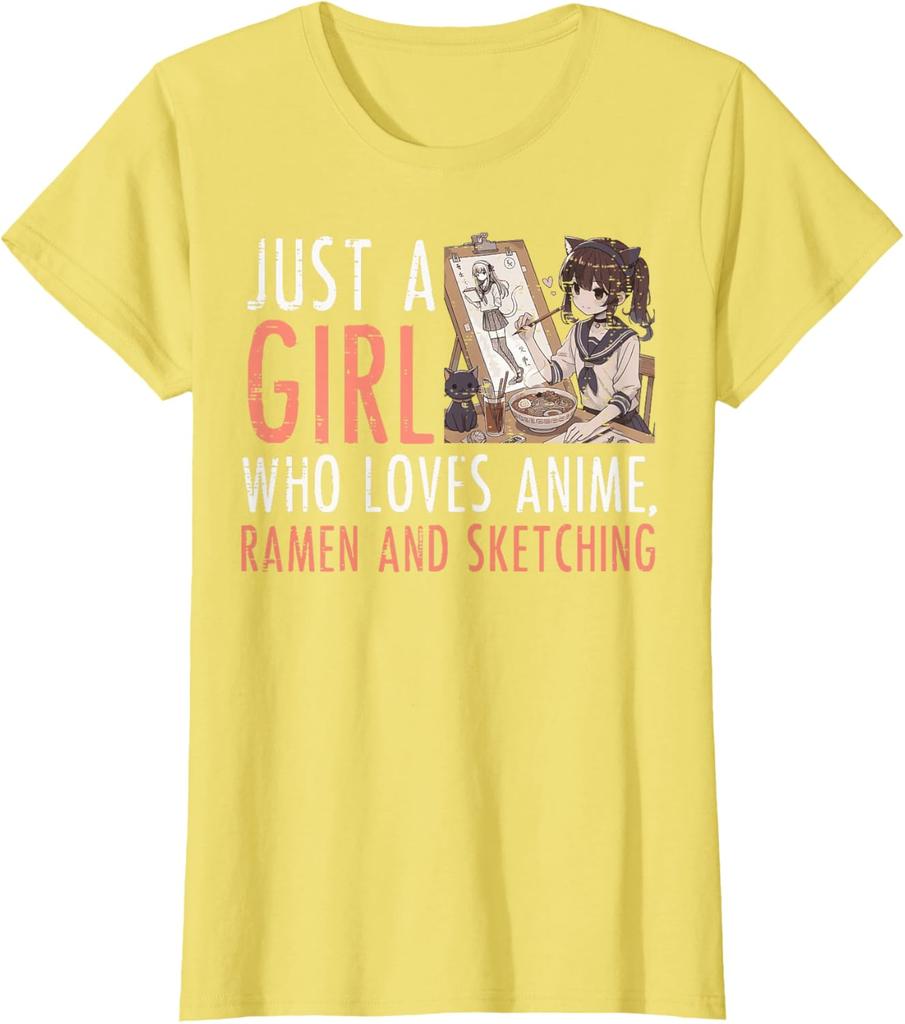Anime Ramen Sketching Girl Graphic Tee Kawaii Drawing Lover Casual TShirt for Women
