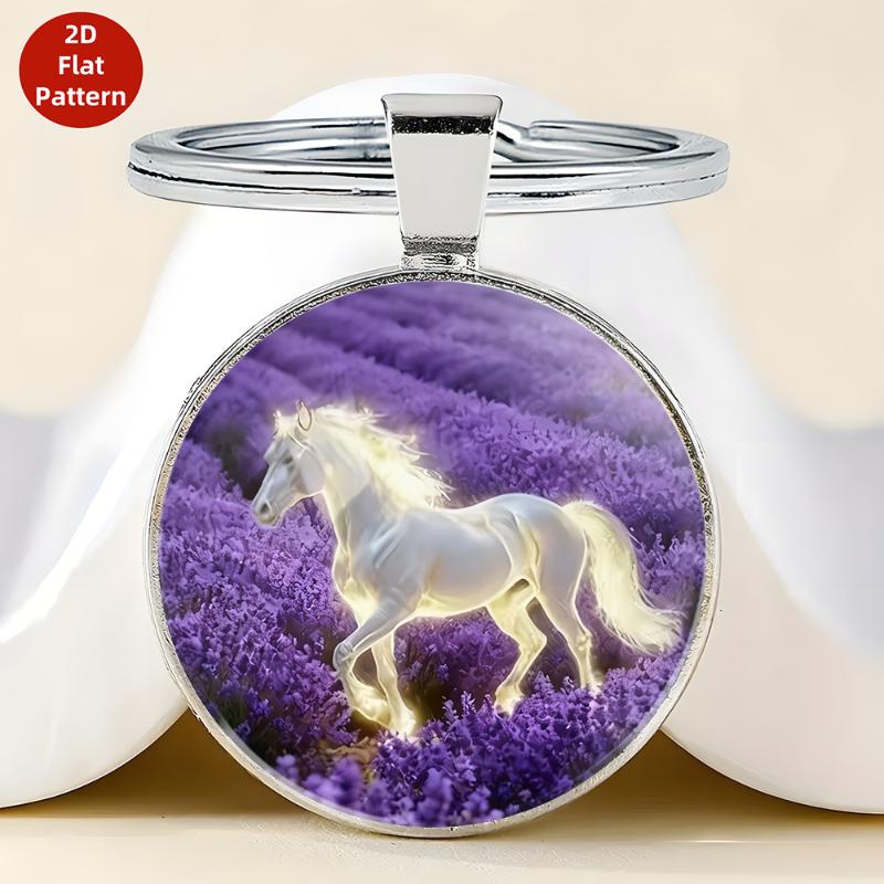 Fashion Vintage Horse Pattern Design Dome Glass Alloy Keychain Backpack Pendant Hanging Decoration Car Keyring Gifts