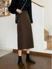 Women's 2025 Spring & Autumn High Waist Wool A-line Bodycon Skirt - Slimming Black Slit Design for Versatile Hip Coverage
