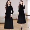 Hepburn-Stil Schwarzes Samt-Langarmkleid - Französisches High-End Herbst/Winter Damen Taillenbetontes Schlankmachendes Abendkleid