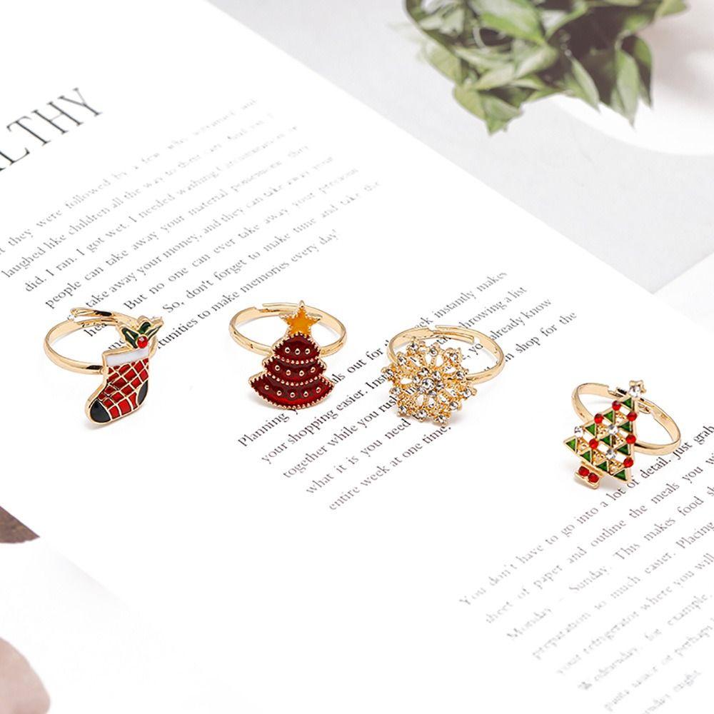 Christmas Tree Christmas Open Ring Dripping Oil Xmas Jewelry Retro Cartoon Lovely Ring Decoration