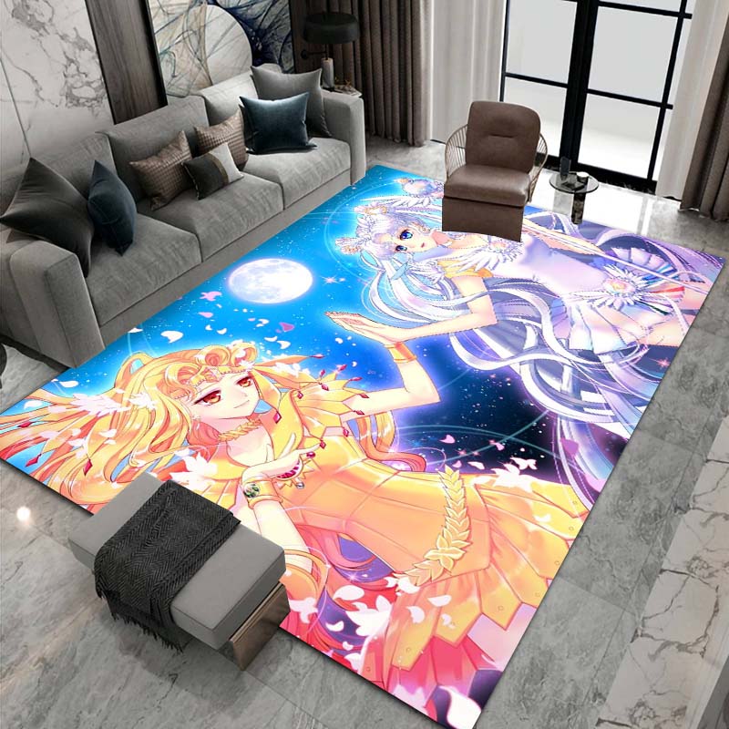 3D printed Sailor Moon pattern rug, large-area non-slip washable rug,, suitable for bedroom home décor.22