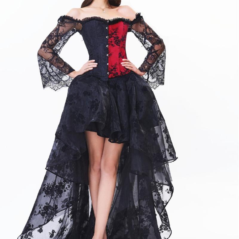 Completo due pezzi da donna con corsetto in pizzo, top bustier e gonna, stile Palazzo Europeo, modellante push-up vita, vestito, manica media, outfit da festa, S-XXL