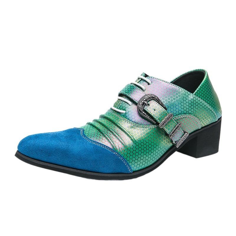 Large size high heel sole pointed men's shoes size 38-46 men's leather shoes pointed British hairstylist nightclub leather shoes