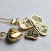 Colar Vintage Dobrável Multicamadas Coração Medalhão Família Fotos Personalizadas Pingente Trevo de Quatro Folhas Joias