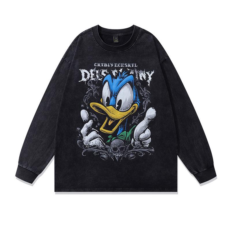 High Street Men'S T-Shirt Beauty Tide Vintage Cartoon Printing Washed Cotton Short Sleeve T-Shirt Men