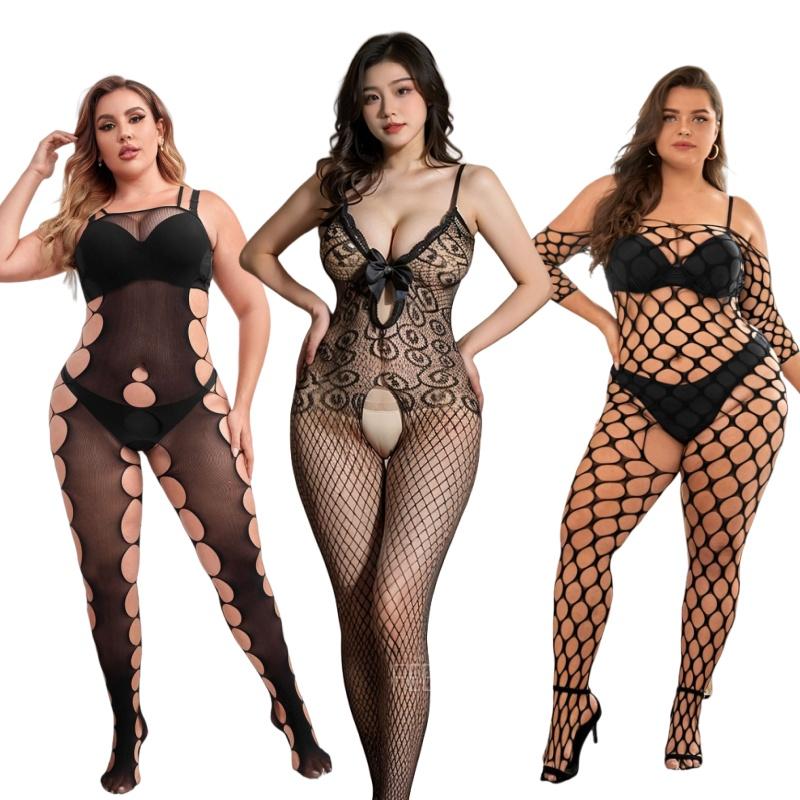 50KG-100KG Nadměrná velikost Sexy síťovaná bodystocking Oversized žena Spodní prádlo Otevřená podprsenka Crothless Erotické prádlo Dámské Kostýmy 5XL