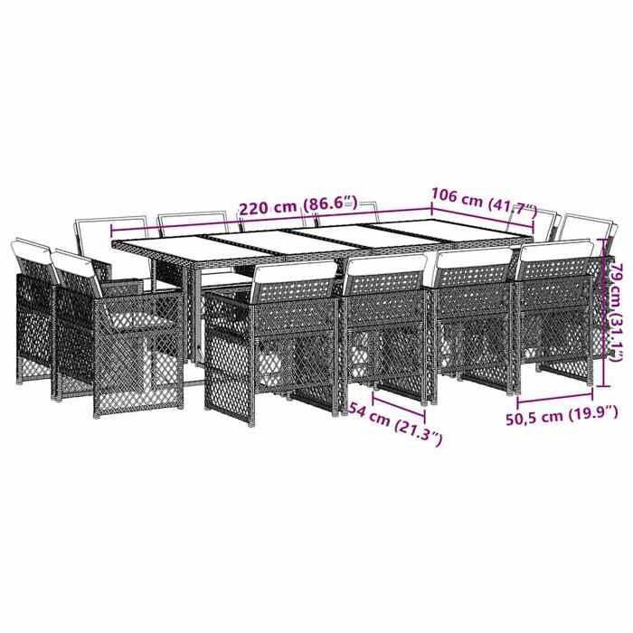 VidaXL Ensemble à manger de jardin coussins 13 pcs mélange beige rotin, ensemble de salle à manger d'extérieur 3210864