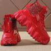 Winter Red Women Ankle Boots With Fur Platform High Top Women Shoes Thick Sole Leather Women Snow Boots Bling Ladies Casual Shoe
