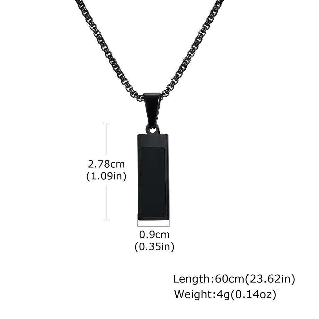 Black Acrylic Rectangular Pendant Necklace for Men,Waterproof Stainless Steel Vertical Necklace,Trendy Casual Jewelry Gift