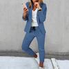 2 stks/set Vrouwen Jas Broek Set Business Set Lange Mouwen Effen Kleur Trekkoord Elastische Taille Revers Slim Fit Broek Blazer broek Pak