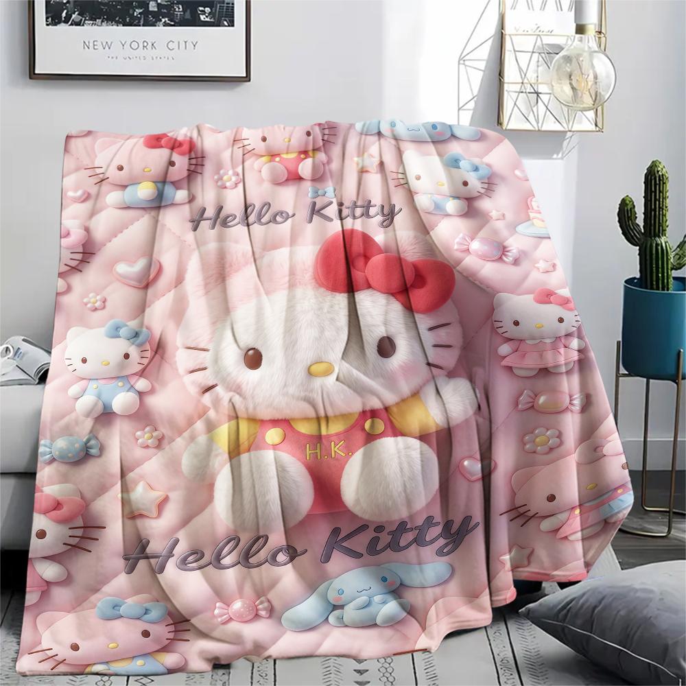 1PC Hello Kitty Pink Print Flannel Blanket, High quality All Seasons, Home Decor, Warmth and Comfort, Perfect for Christmas Gifts