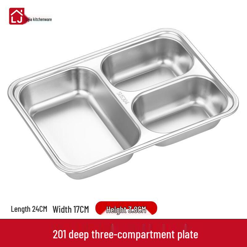 LIJIA FITMENT Stainless Steel Divided Cafeteria Tray Small (24x17x3.8cm)
