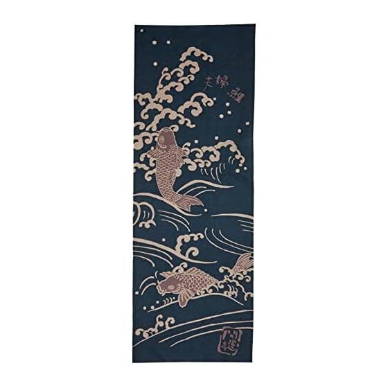 MAEDA SENKO Kaiuntei Lucky Tenugui Towel - Pair of Carp, Symbolizing Marital Harmony and Family Safety, Cotton Tapestry, Japan