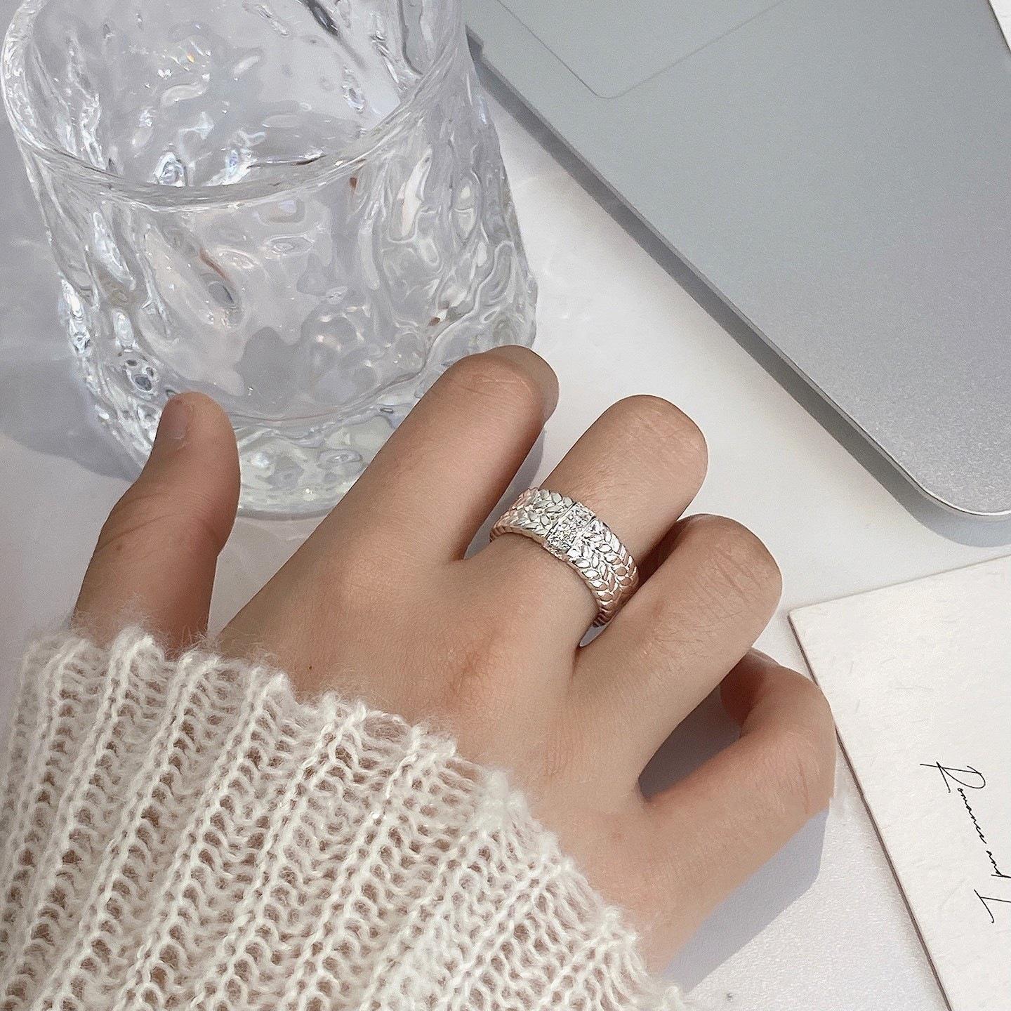 Double Layer Ear Ring: Women s Stylish Floral Open Ring, Ins-Inspired Niche Design for Index Finger. Adjustable Open