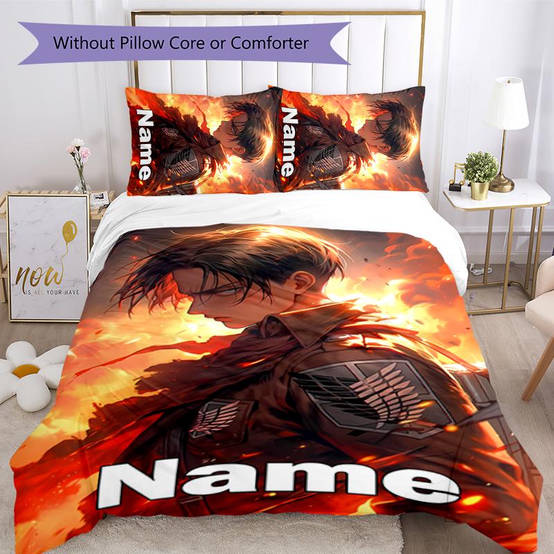 3pcs Custom Name Attack on Titan Bedding Set Duvet Cover Closure Includes 1 Duvet Cover & 2 Pillowcases for All Seasons Bedroom Decor