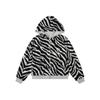 Felpa Unisex Streetwear con Cappuccio e Zip Manica Lunga Stampa Zebrata Vestibilità Larga Pullover Casual Uomo Donna