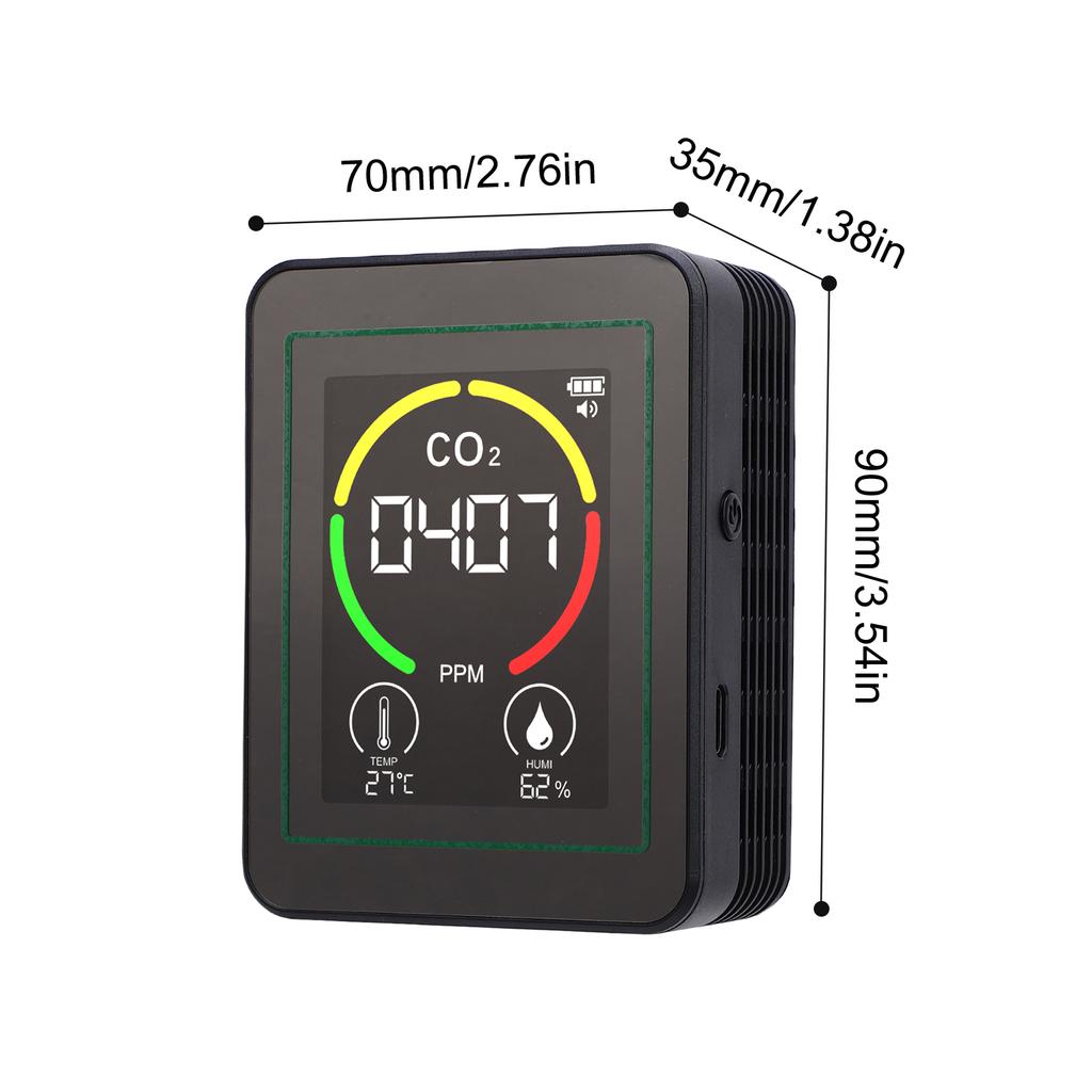 3-in-1 Air Quality Detector, Real-Time Carbon Dioxide, Humidity, Temperature Monitoring, 2.8-inch Color Screen, Calibration,