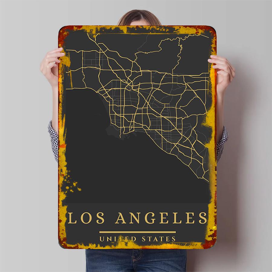 Custom Los Angeles City Map Metal Wall Art Modern Home Decor USA Urban Art Mural Hanging Decoration 20x30cm(7.8x11.8inch)