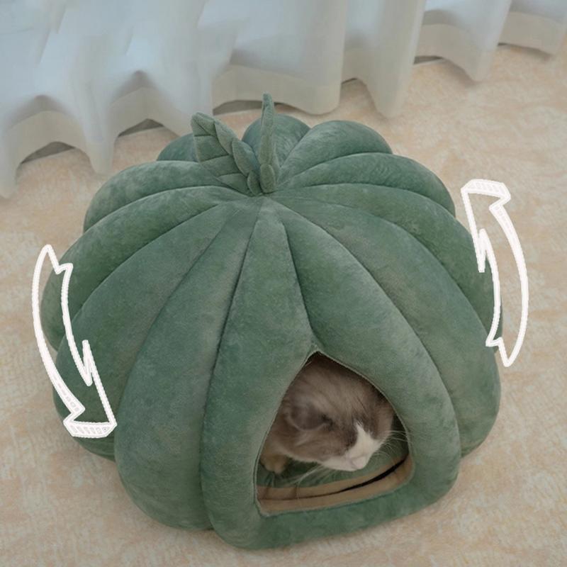 Kürbis-Katzenbett, Haustierhaus, geschlossenes Katzennest, tiefer Schlafkomfort im Winter, Katzenbett, Haustierzelt für Kätzchen, kleine Hunde, Heimtierbedarf