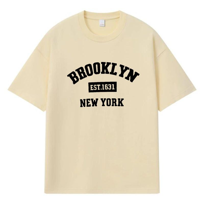 2026 Brooklyn New York Printed Graphic Streetwear Y2k Harajuku Clothes 100% Cotton T Shirt Casual Oversized Summer Men T-shirt