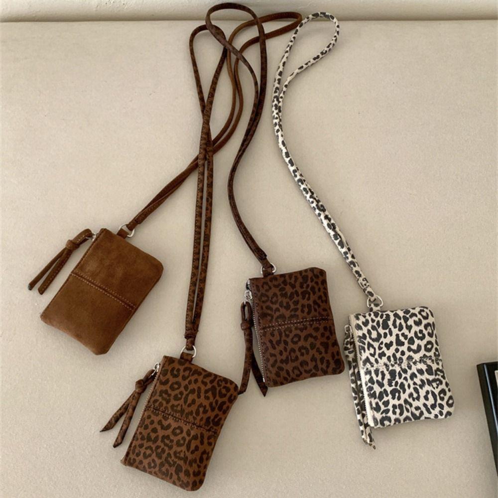 New Leopard Print Suede Coin Purse Small Wallet Lipstick Key Bag Women Shoulder Bag Mini Storage Bag Portable Travel Neck Bag