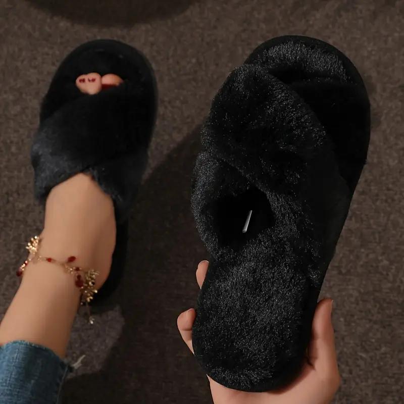 Pantofole da interno in peluche con incrocio invernale, comode e calde, con suola morbida e pelosa, antiscivolo, per la casa