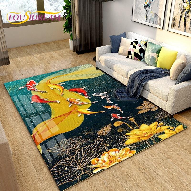 Nordic Luxury 3D Fish Carp Area Rug Large,Carpet Rug for Living Room Bedroom Sofa Decoration,Kitchen Doormat Non-slip Floor Mat