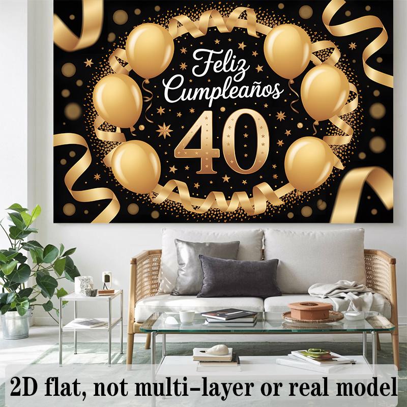 Golden 40th Birthday Banner, Photo Background Wall Decor for Party