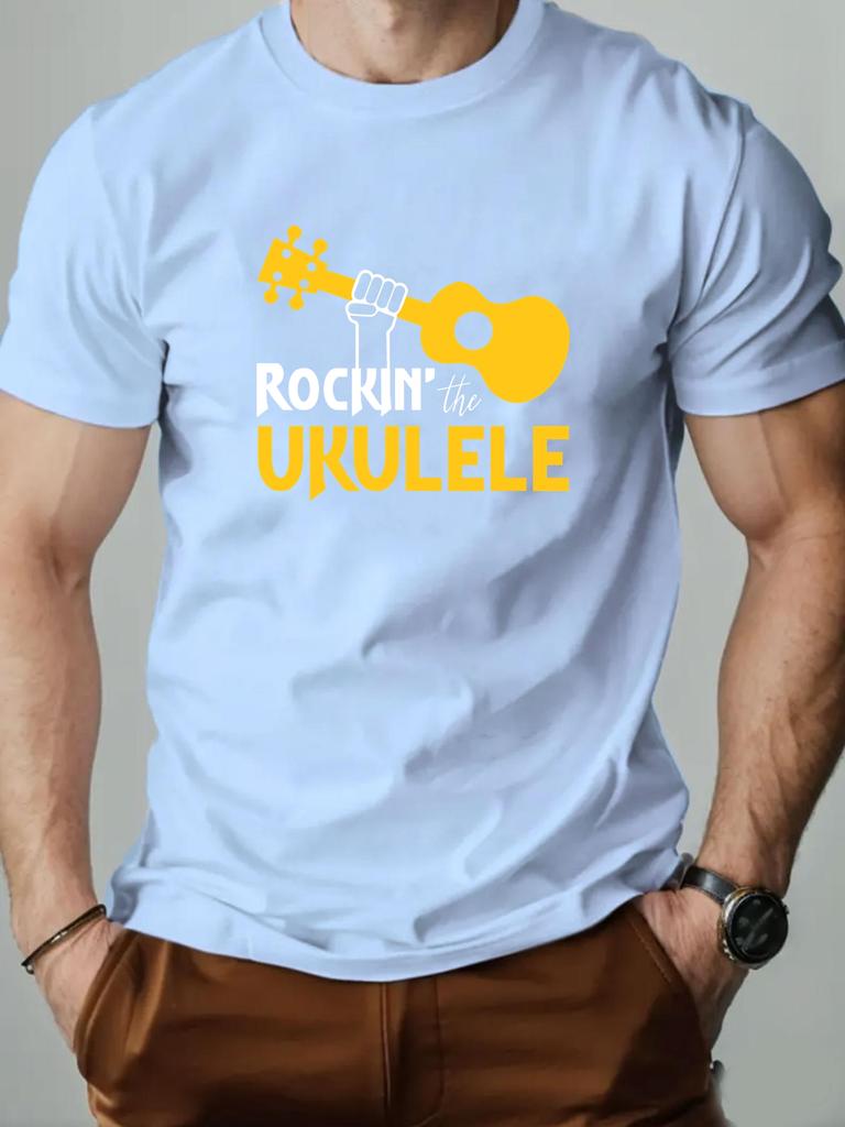 Men's Short Sleeve T-Shirt Rockin' the Ukulele Graphic Print Music Theme Casual Streetwear Summer Trendy Fashion Tee Top