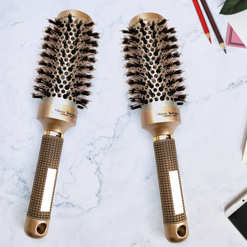 4-Piece Cylinder Curly Hair Roller Set: Pig Bristle Comb, Thermal Air Aluminum Comb, Ceramic Styling Comb.