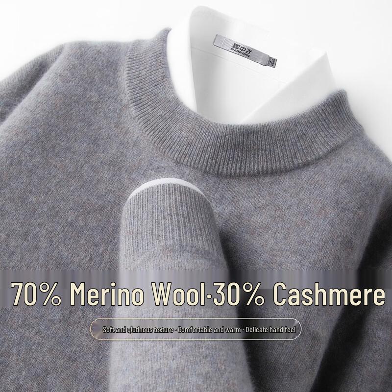 SNOWFLYING Men's Cashmere-Wool Blend Crew Neck Sweater