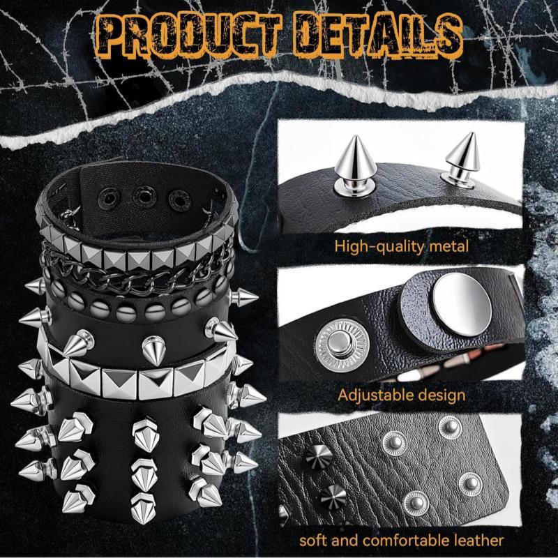 Gothic Lolita Y2K Subculture Rebellious American Punk Style Black Leather Rivet Bracelet Street Dance Accessories