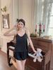 Lace pajamas women's sexy temptation suspender shorts home degree with chest pad ins wind simple pajamas ice silk