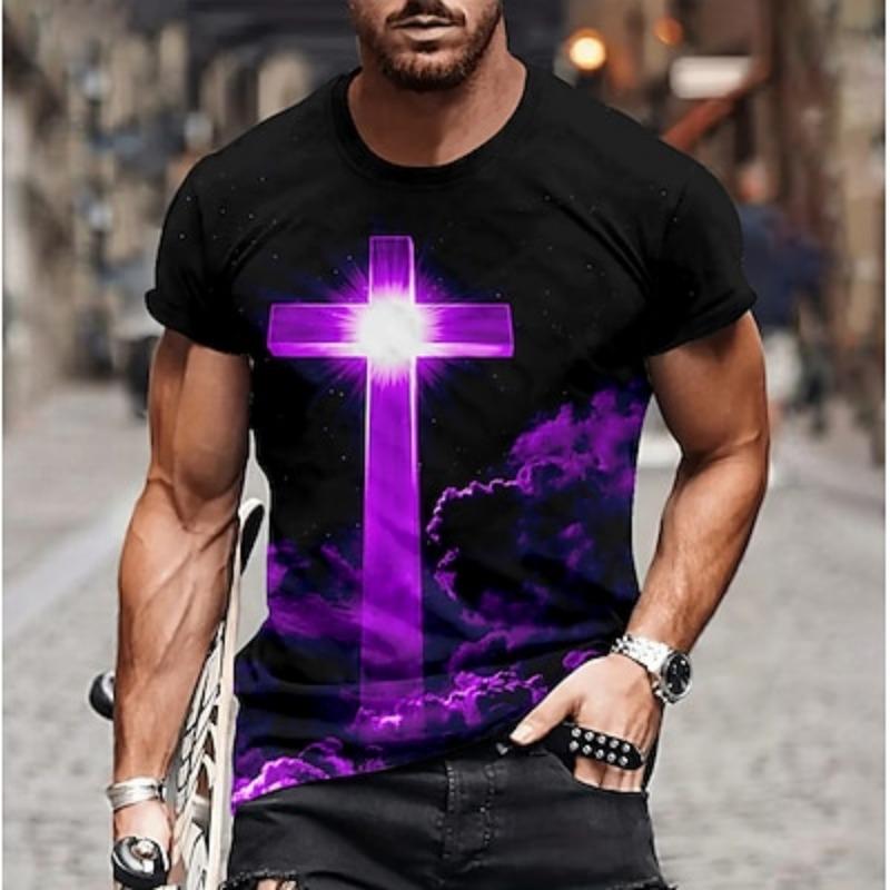 

Men s Short Sleeve T shirt 3D Print Crew Neck Shirt Casual Deep Purple Heather Gray Summer Clothing 4XL
