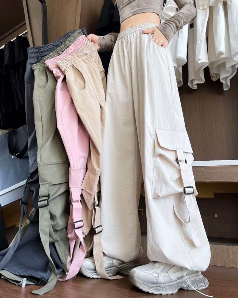 Cargo Pants for Long Wide Cargo With Loose For Hip Cool Bottoms White XL [HIMATI] Women, Pants, Pants, Pockets, Fit, Hop, Dance, - -